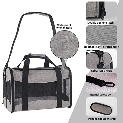 Small Animals Cat Carrying Case Pet Carrier Airline Approved, Protable and Breathable Pet Travel Carrier Removable Fleece Pad Collapsible Cat Carrier Dog Carrier Small Cats Dogs(15 * 10 * 10) - color: grey&black, size: 15.0"L x 10.0"W x 10.0"H