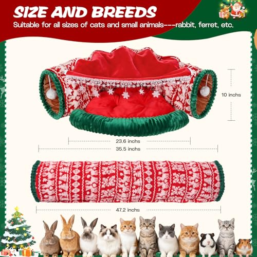 Cat Tunnel Bed, 2-in-1 Cat Tunnels for Indoor Cats, Soft Washable Covered Pet Cave Bed, Play Tube Pet Toys for Cats, Rabbits, and Small Animals