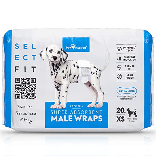 Paw Inspired Select Fit Male Dog Diapers, Disposable Male Wraps with Wetness Indicator| Belly Bands for Small, Medium, Large Dogs (X-Small, 20 Count) - size: X-Small