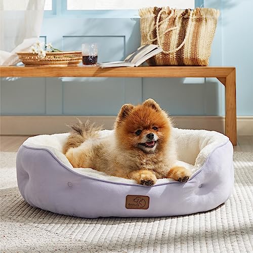 Bedsure Dog Beds for Small Dogs - Round Cat Beds for Indoor Cats, Washable Pet Bed for Puppy and Kitten with Slip-Resistant Bottom, 25 Inches, Misty Lilac | Azure Lilac Soft plush pet bed,dog beds for small dogs for puppy and kittens,Anti-Slip bottom,easy