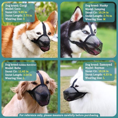 Mayerzon Dog Muzzle, Patented Mesh Muzzles for Small Medium Large Dogs, Soft Covered Mouth Guard with Adjustable Straps, Prevent Biting Chewing and Licking - size: S: Snout:8½"-9½"