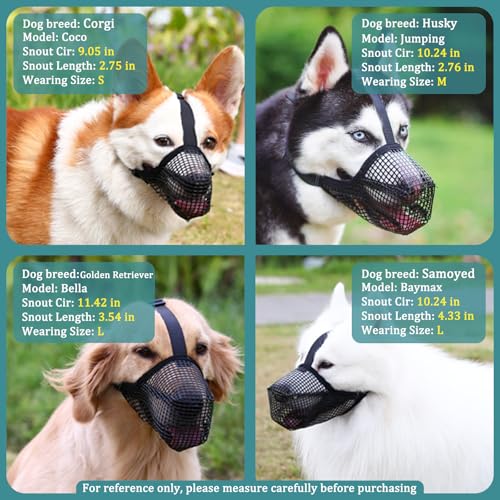 Mayerzon Dog Muzzle, Patented Mesh Muzzles for Small Medium Large Dogs, Soft Covered Mouth Guard with Adjustable Straps, Prevent Biting Chewing and Licking - size: XL: Snout:12½"-13¾"
