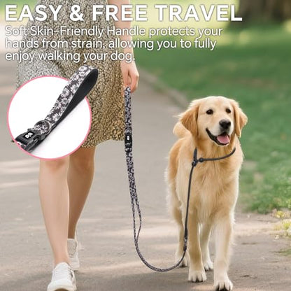 QQPETS Adjustable Slip Lead Dog Leash, Hands Free Waist Leash for Dog Walking, Reflective Training Lead with 360° Swivel Anti-Tangle, 4-7 ft Length for All Breeds - color: White Daisy