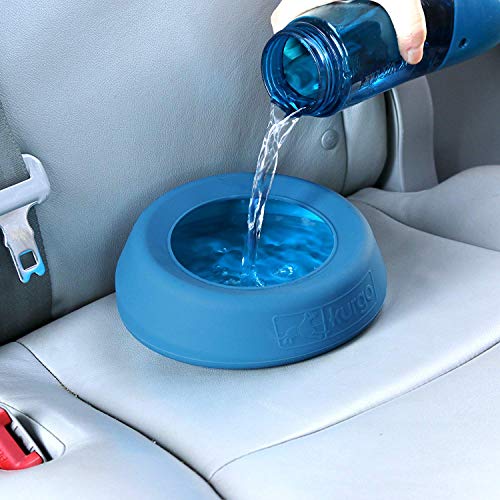 Kurgo Splash Free Wander Dog Water Bowl - Anti-Splash Rim - Travel Friendly - Food Grade Silicone - Compact Wedge Shape - Dishwasher-Safe Bowl - 24 oz - Coastal Blue