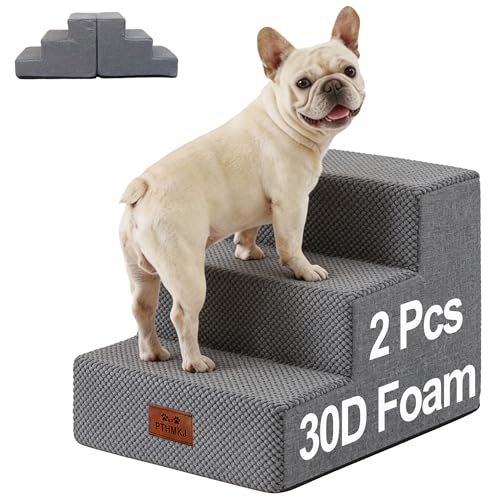 2 Pack Dog Stairs for Small Dogs 3-Step Pet Stairs for Bed Couch Chair Stool Non-Slip Pet Steps for Puppy Small Dogs Cat Older Pet Grey 13.6" H - color: Grey, size: 3-Stairs 13.5" H