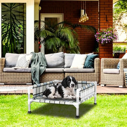 Elevated Raised Outdoor Dog Bed - Cooling Washable Dog Cot with Guardrail, Durable & Breathable Cotton Mesh Pet Hammock Beds with Stainless Steel Pipe Frame for Small Pets (20'' x 20'' x 12'') - size: 20'' x 20'' x 12''