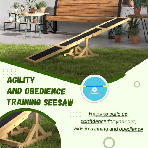 Wooden Dog Agility Seesaw for Training and Exercise, Durable Outdoor Pet Activity Equipment with Anti-Slip Surface, Yellow
