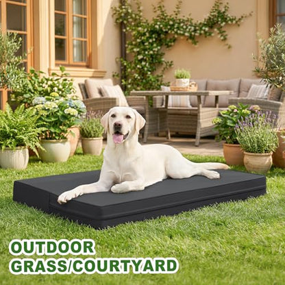 Vonabem Outdoor Dog Bed Waterproof Washable, XXL Large Crate Pad 48 Inch, Wipeable Leather Pet Beds with Removable Cover, Durable Foam Anti-Slip Kennel Pad 47"x29" Black - color: Black, size: XXL(47x29x4)