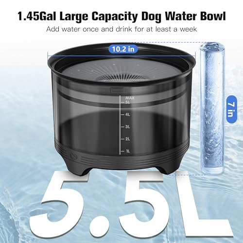 UPSKY 5.5L Dog Water Bowl,186oz Large Capacity No Spill Water Bowl for Dogs, Splash Proof Slow Water Feeder with Heightened Base, Anti-Slip Slow Drinking Pet Water Bowl for Messy Drinkers, B-Black - color: B-Black