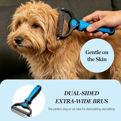 Dematting Dog Brush, Double Sided Undercoat Rake Pet Detangling Comb for Dogs and Cats, Pet Pro Grooming Tool for Tangles Knots Long Fur