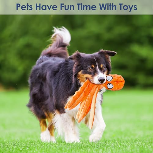 4 Pack Squeaky Dog Toys - Octopus Plush Dog Toys for Aggressive Chewers, No Stuffing, Crinkle, Durable Interactive, 4 Colors - size: 4 pack