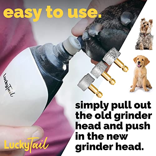 LUCKY TAIL - Dog Nail Grinder - Regular, Hard & Soft Replacement Head - Small & Large Dogs - Premium Quality - Diamond Tip Drill Bit - Professional Dog Nail Trimmers - Grooming Kit - 3 Pack - size: Three Pack