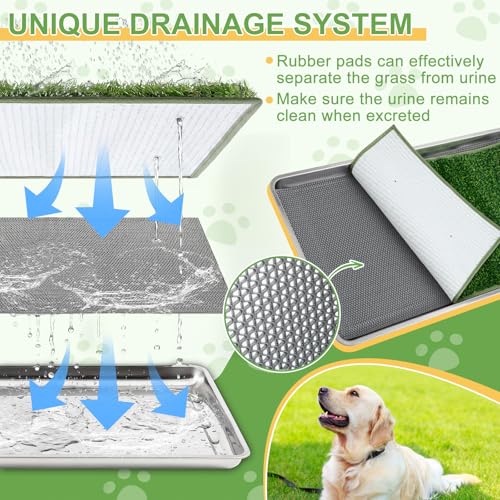 Mifoci 4 Pcs Dog Pee Tray, 31.5" x 19.6" Stainless Steel Dog Toilet, Comes with 2 Grass Mats and 1 Drainage Mat - Durable, Rust-Proof, Easy to Clean Toilet for Large Indoor Outdoor Use