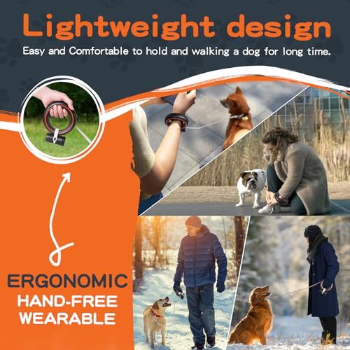 UFO Retractable Dog Leash Hands Free Wearable with Poop Bag Holder One-Handed Brake Pause Lock 360° Tangle Free 10ft Dog Leash for Up to 66lbs Medium Small Dogs (Black/Orange) - color: Black/Orange