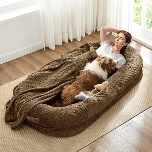 ChiXnuggle Orthopedic Human Dog Bed,with Faux Fur Washable Cover,Blanket | brown,72*40*10,giant dog bed for adult or extra large dogs,egg crate foam,non-slip bottom - color: Brown, size: Human Dog Bed (72x40x10)