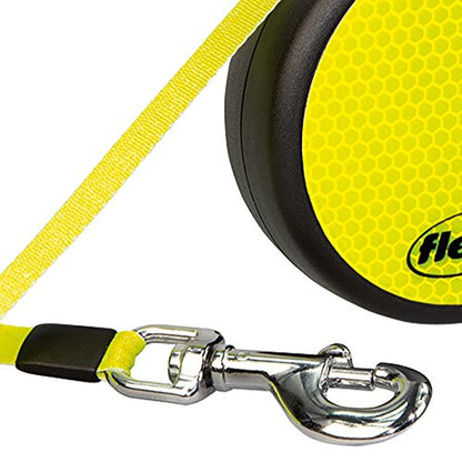 FLEXI Neon Retractable Dog Leash (Cord), 16 ft, Small, Black/Yellow - size: Small (Pack of 1)