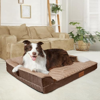 Orthopedic XL Dog Bed Large Sized Dog 42''X28'', Waterproof L Bolster Egg Crate Foam Big Pet Crate Beds with Washable Removable Cover, Non-Slip Soft Pet Couch Sleep Mat, Brown - color: Brown, size: XL:42x28x3.5 IN
