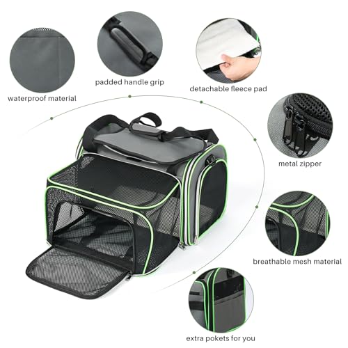 Gardner Pet Expandable Cat Carrier Airline Approved (18x12x12 in), 2-Side Square Extension Pet Travel Carrier for Medium Cats up to 15 lbs, Mesh Soft-Sided Cat Carrier Bag