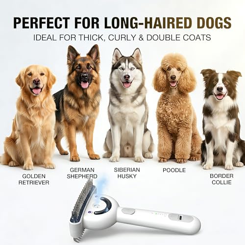 Dog brush for shedding & Cat Grooming Comb kit– Pet Steam brush with UV Sterilization, Rechargeable - Suitable for long-haired or curly-haired pets. Removes tangled hair