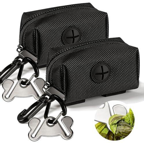 Dog Waste Bag Dispenser Pet Poop Bags Holder for Doggie Waste Bags Dispensers Soft Fabric Zipper Small Doggy Puppy Pouch for Leash Accessory Attachment with Carrier,2PCS Black - color: 2PCS Black, size: 1 Count (Pack of 1)