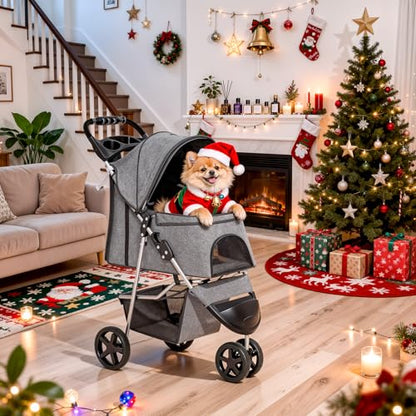 MoNiBloom 3 Wheels Pet Dog Cat Stroller for Small Medium Dogs and Cats, Lightweight Foldable Jogger Stroller w/Storage Basket and Cup Holder, Gray - color: Gray