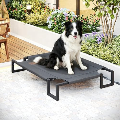 Elevated Dog Bed,Raised Outdoor Dog Bed for Large Sized Dogs,Waterproof Cooling Dog Cot with Washable Breathable Teslin Mesh,Indoor Pet Bed with Heavy Duty Frame,No-Slip Feet,Black 125×85×21cm - size: XL 125L×85W×22H cm