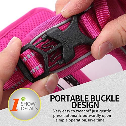 JUXZH Truelove No Pull Dog Harness with Easy Control Handle and 2 Leash Attachments,Reflective Adjustable Pet Vest - color: Fuchsia, size: Medium (Pack of 1)
