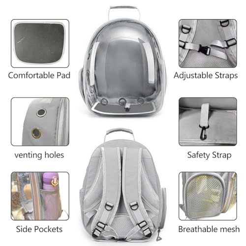 Pet Backpack Carrier with Harness Backpack with Bubble Clear Front for Cats, Small Dogs, Bunnies etc with Harness Included, Pet Carrier for Traveling, Walking, Hiking and Outdoor Activities - color: Grey