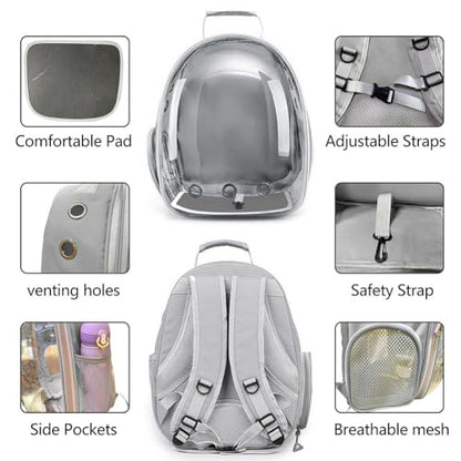 Pet Backpack Carrier with Harness Backpack with Bubble Clear Front for Cats, Small Dogs, Bunnies etc with Harness Included, Pet Carrier for Traveling, Walking, Hiking and Outdoor Activities - color: Grey