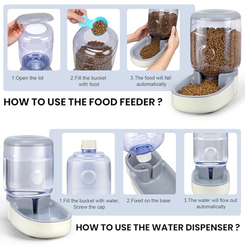 2 Pack Automatic Cat Feeder and Water Dispenser Pet Feed Bowl Dog Gravity Food Feeder and Waterer Set for Small Medium Pets Puppy Kitten 1 Gallon