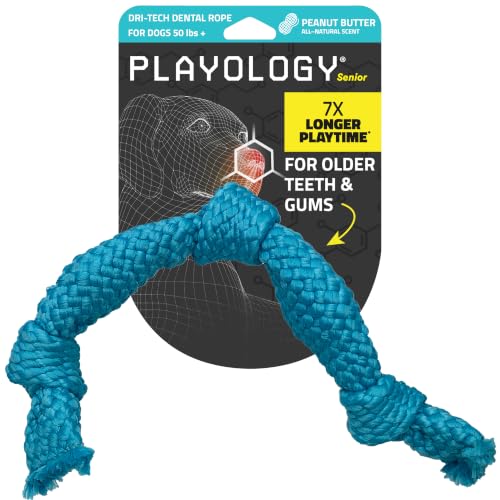 Playology Dog Toys | Dri-Tech Dental Rope Toy for Large Senior Dogs, Gentle on Teeth | Peanut Butter Scented Jumbo Toy | Dog Rope for Tug of War - size: Jumbo Rope, style: Peanut Butter