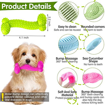 Skylety 6 Pcs Puppy Teething Chew Toys Rubber Bones Shaped Cute Dog Pet Small Dog Toys for 2-8 Months Small Dogs Cleaning Relieving Itching(Green, Deep Pink, Blue, Rose Red, Yellow Green) - color: Green, Deep Pink, Blue, Rose Red, Yellow Green