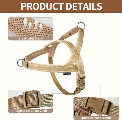 No Pull Dog Harness and Leash Set-Reflective Vest with Handle&5FT Dog Leash with Car Seatbelt Clip,Breathable Mesh&Quick Fit Dog Harness Easy for Medium Large Dogs Training Walking(Brown,L) - color: Reflective-Brown, size: L:Belly Chest-25.8''-31.4''