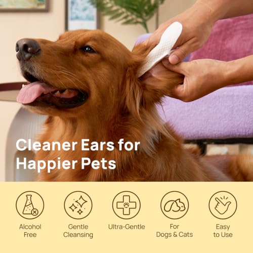 HICC PET Ear Cleaner Finger Wipes for Dogs & Cats, Clean Wax, Dirt & Debris, Extra-Large Pet Ear Cleaning Wipes, Gentle and Hypoallergenic Ear Cleaning Wipes for Daily Care(Coconut Scent) - size: 50 Count