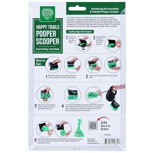 Small Pet Select Pooper Scooper, Dog Poop Scoop w/Bags for Pet Waste, Portable Design with Leash Clip and Bag Dispenser