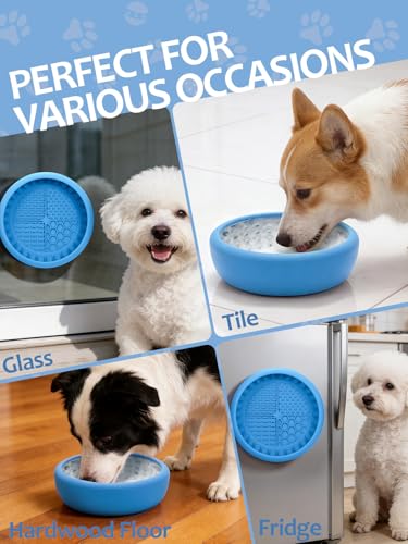 Dog Lick Bowl for Large Dogs, Lick Mat, Slow Feeder Lick Bowl with Brush and Scraper,Strong Suction, Freeze Licking Bowl for Anxiety Relief, Enrichment & Distraction, Dishwasher Safe 7.6 * 3.5 inch - color: Light Blue
