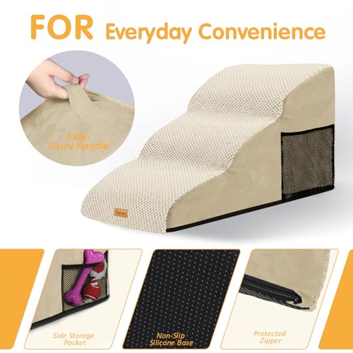 Topmart High Density Extended Foam Dog Ramp&Steps 3 Tiers,15.7" High | Non-Slip Dog Stairs with Removable Cover,Soft Foam Pet Ladder,Best for Injured,Older Cats,Pets with Joint Pain - color: Beige, size: 33.1*15.7*15.7