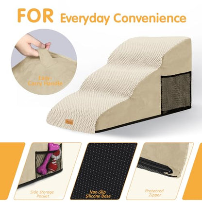 Topmart High Density Extended Foam Dog Ramp&Steps 3 Tiers,15.7" High | Non-Slip Dog Stairs with Removable Cover,Soft Foam Pet Ladder,Best for Injured,Older Cats,Pets with Joint Pain - color: Beige, size: 33.1*15.7*15.7