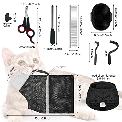 9 Pcs Cat Bathing Bag Set Cat Shower Bag Anti Bite and Scratch for Pet Grooming Washing Brush Comb Muzzle Nail Clipper Nail File Tick Tool(Black) - color: Black