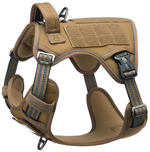 Tactical Dog Harness for Medium & Large Dogs, Brown Adjustable No-Pull Control with Handle, Heavy Duty Reflective Vest - Size S - color: Army Brown, size: S