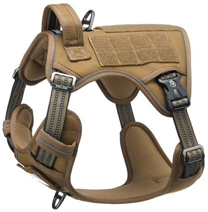 Tactical Dog Harness for Medium & Large Dogs, Brown Adjustable No-Pull Control with Handle, Heavy Duty Reflective Vest - Size S - color: Army Brown, size: S