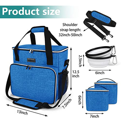 BAGLHER Dog Travel Bag, Pet Travel Bag (ALL Pet Travel Supplies), With 2 Pet Food Containers and 2 Collapsible Silicone Bowls; Essential Kits for Pet Travel Blue - color: Blue, size: Medium