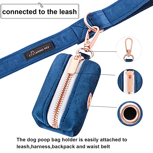 ARING PET Dog Waste Bag Dispenser, Velvet Doggy Poop Bags Holders Attach to Any Leashes, Cute Portable Washable Pet Waste Pouch Dispenser with Metal Zipper - color: A:Navy blue