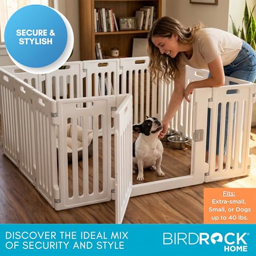 BIRDROCK HOME Pet Playpen with Door | 12 Panel | Strong Plastic | Puppy Safety Fence Pen Playpen | Non-Slip and Secure Dog Gate | White - color: White, style: 12 Panels