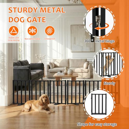 Snagle Paw Short Dog Gate,16.5" Tall Freestanding Metal Dog Gate Only for Small Dogs with Support Feet Easily Step Over,Up to 72" Wide Puppy Gate Indoor for Stairs,Doorways(Black,6 Panel) - size: Black-6 Panels 16.5"H*72"W
