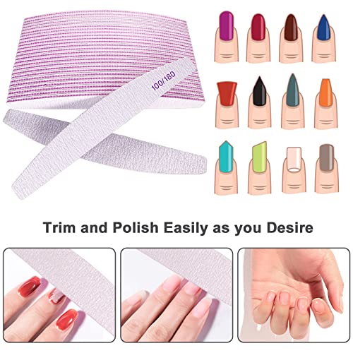 Nail Files (25 Pcs), 100/180 Grit Nail File Emery Board Bulk for Acrylic Nails and Natural Nails, Limas para Unas Acrilicas Profesional Pack Filers for Gel Nail Double Sided Manicure Curved Gray - size: 25 Pcs Halfmoon 100/180 Grit
