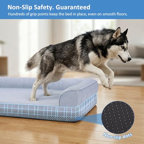 Ownpets Cooling Dog Bed for Large Dogs, 48"x32" Orthopedic Foam Pet Bed with Bolsters, Removable Washable Cover, Protective Inner Liner, Non-Slip Bottom - size: XL(48" x 32")