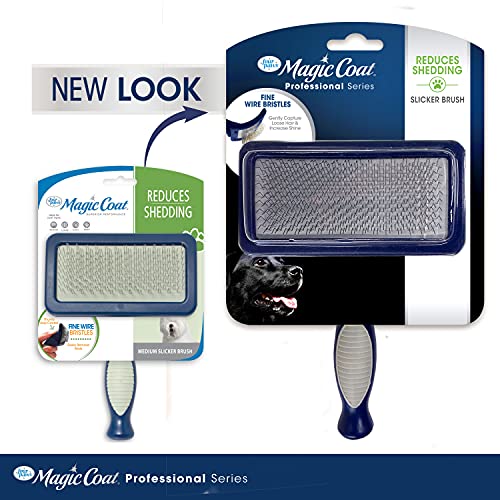 Four Paws Magic Coat Professional Series Grooming Brush for Dogs & Cats, Reduces Shedding, Stimulates Coat's Natural Oils, Ergonomic Design, Ideal for Medium, Long, Curly, and Wiry Coats
