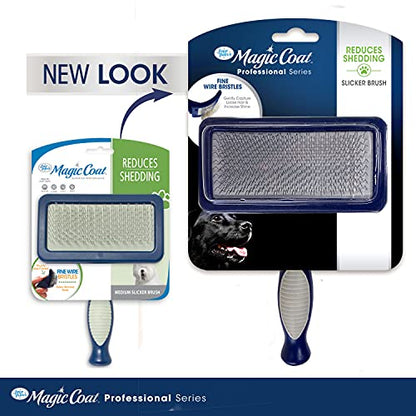 Four Paws Magic Coat Professional Series Grooming Brush for Dogs & Cats, Reduces Shedding, Stimulates Coat's Natural Oils, Ergonomic Design, Ideal for Medium, Long, Curly, and Wiry Coats