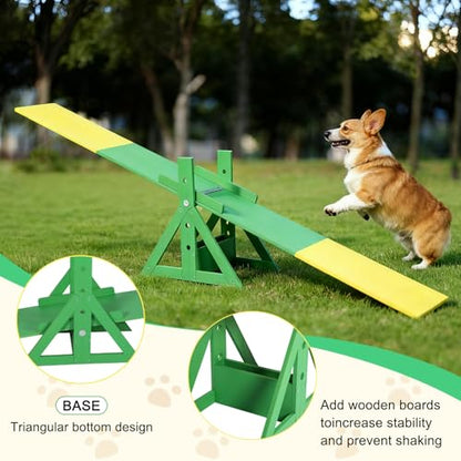 94.5" Adjustable Dog Agility Seesaw 4-Level Height Training Teeter for Small to Large Dogs Sturdy Wooden Dog Agility Equipment with Non-Slip Surface for Backyard Exercise Confidence Course (Seesaw) - style: Seesaw